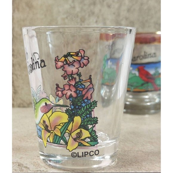 North Caroline Shot Glass Set of 2 Red Yellow Bird Souvenir Travel Memorabilia - Picture 10 of 12